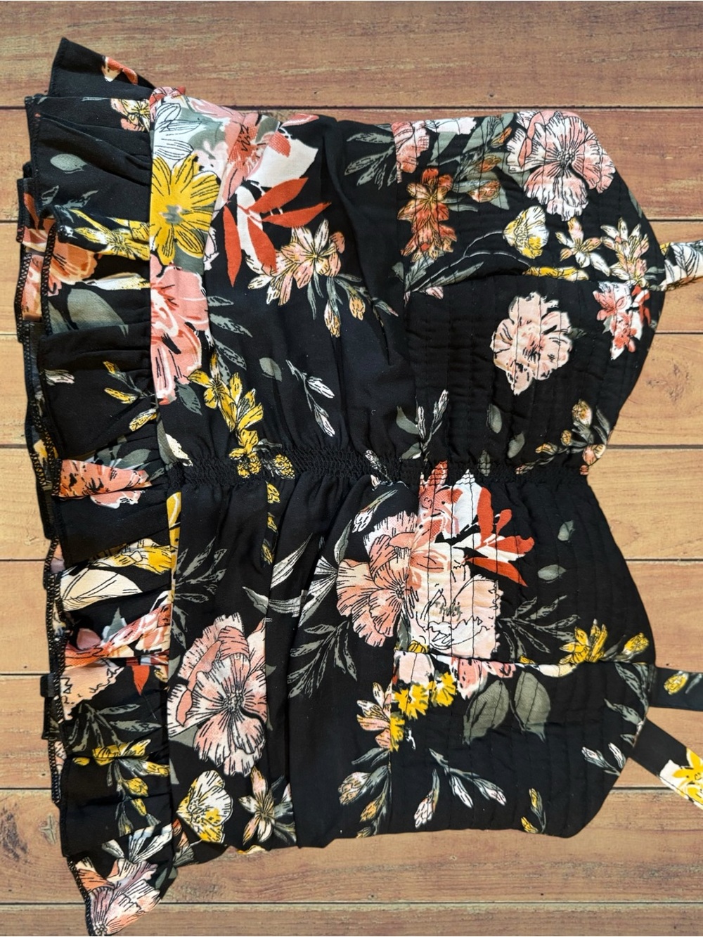 B.O.G. Collective Smocked Floral Ruffle Crop Top Camisole Black Pink XS - Picture 7 of 9